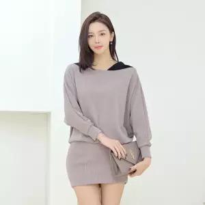 채핏 파뮤 어깨가오리 원피스 섹시 글램 미니 ops 긴팔 가오리 골지 배색 h라인 데일리룩