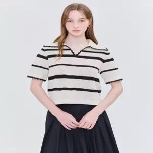 질스튜어트 뉴욕 여성 25SS [스테디 셀러] 아이보리 스트라이프 린넨혼방 반팔니트 WJSW5B834IV
