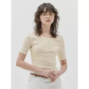 [키르시](대전신세계) 플레인 슬림핏 헨리넥 티셔츠 [아이보리]