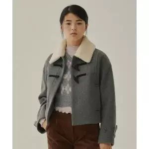 커버낫 우먼 COVERNAT 크롭 시어링 카라 더플 코트 Charcoal 944268