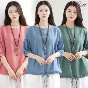 [55 88까지] 린넨 냉감 블라우스 3종세트 핑크+블루+그린)