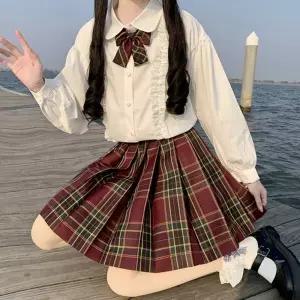 레드체크 생크림 긴팔 세라복 세트 학생복
