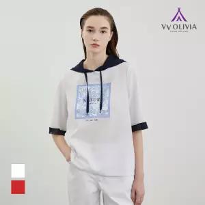 [비비올리비아] 매쉬후드 배색 티셔츠_VVCAS4M3471
