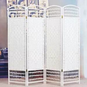 라탄 오픈형 4단 파티션(150cmx160cm) (화이트)/파티션/가림막/사무실/이동식/칸막이/탈의실/공간/분리