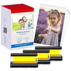 캐논 셀피 CP1500 CP1300 CP1000 CP1200 CP910 잉크 인화지 세트 KP108 3색 카트리지 및 108매 4x6 교체 KP-108IN CP810 CP800 프린터용 LCL 호환