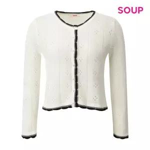 [SOUP](타임스퀘어점패션관)진주 버튼 배색 스카시 니트 가디건 (S63GD04)