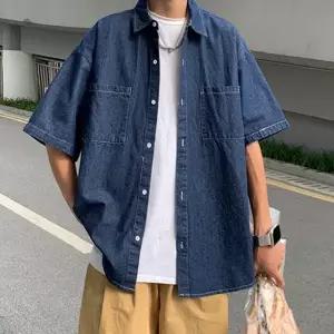캐주얼 남성 셔츠 오버핏 데님 여름 반팔 청남방