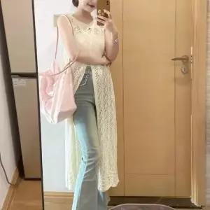 여성 사선 슬릿 레이어드 원피스 롱 조끼 여름  조끼