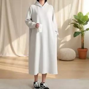 [옷자락]여성 나그랑 빅사이즈 후드 롱 원피스 등원룩