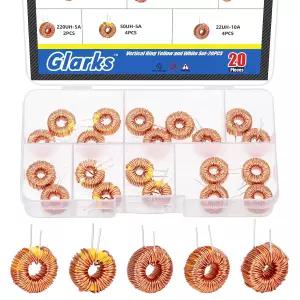 글락스 20pcs 5사이즈 토로이드 코어 인덕터 키트 22UH-10A 인덕턴스 구리 코일 와이어 변압기 DIY 회로