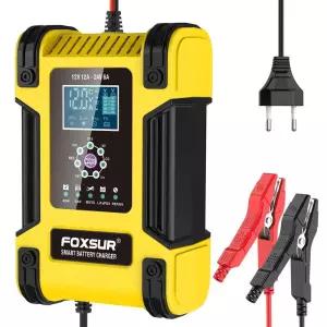 차량용고속충전기 케이블 4포트 핸드폰 Foxsur 전체 자동 자동차 배터리 충전기 12V 12A 디지털 디스플레이