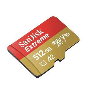 어댑터가 포함된 샌디스크 512GB 익스트림 마이크로SDXC UHSI 메모리 카드 - 최대 160MB/S C10 U3 V30 4K A2 마이크로 SD SDSQXA1512GGN6MA