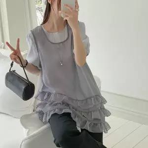 [옷자락]여자 시스루 프릴 언발 캉캉 레이어드조끼 여름 나시_P423774265