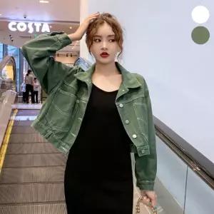 스티치 청자켓 크롭 데님자켓 여자 루즈핏 짧은