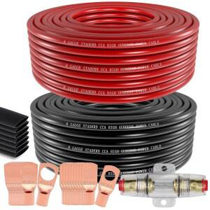 8 게이지 와이어 구리 알루미늄 CCA 50FT 25FT 레드 전원 접지 케이블 60A 퓨즈 홀더 8ga 러그 3 1 열수축 튜브 차량 오디오