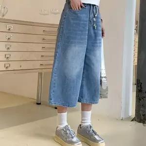 여성 데님 와이드 팬츠 빈티지 와이드 청바지 여성 7부 데님 팬츠 반바지 여름