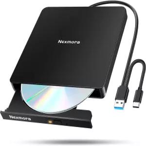 넥스모라 2025 혁신 모델 고속 USB 3.0 호환 CD DVD 드라이브 콰이어트 플레이어 외장 및 Type-C 듀얼 연결