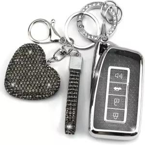 다이아몬드 키체인이 장착된 이케케이스 키포브 커버 렉서스 자동차 홀더 호환 RX ES GS LS NX RS GX LX RC