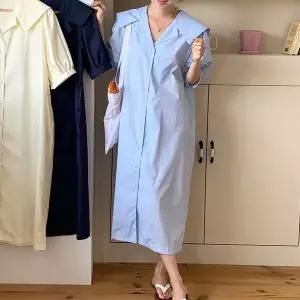 어나더블 세일러 퍼프 카라 롱 원피스