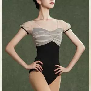 성인발레복 발레입시복 반팔레오타드 퍼프소매 블랙 셔링