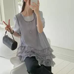 [옷자락]여자 시스루 프릴 언발 캉캉 레이어드조끼 여름 나시