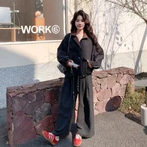손오반 여성용 체크 쇼트 차이나 점퍼 정장세트 와이드 데일리룩 세트 KUK1
