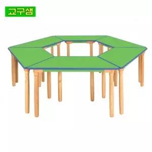 연두 육각 조립식 학습 테이블 원목 다리 유치원 책상
