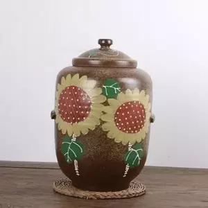 고품질 쌀통 항아리 쌀독 해바라기 손잡이 보관 도자기 10kg 용기 ...
