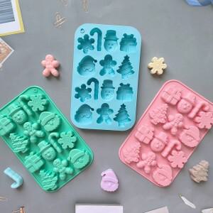 1pc 14 구멍 크리스마스 실리콘 초콜릿 금형 사탕 베이킹 눈송이 눈사람 트리 진저 브레드 남자 산타 클로