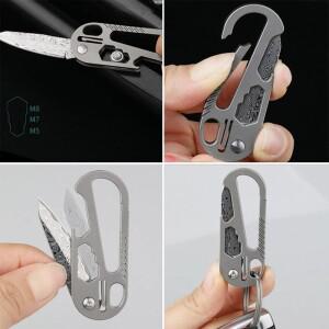 티타늄 합금 키 체인 접는 칼 다마스커스 블레이드 D2 미니 소형 휴대용 야외 생존 EDC Multitool 도구