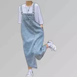 데일리 언발란스 데님 멜빵 원피스