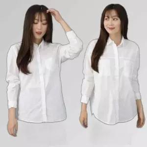 여성 화이트 셔츠 루즈핏 기본핏 긴팔 면 남방 정장