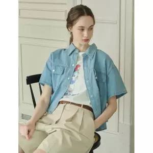 [르샵]데님 크롭 스냅 단추 반팔 셔츠 DP2BA010A _P391878135