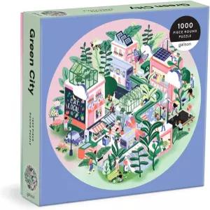 갈리슨 그린 시티 1000피스 라운드 퍼즐 - 베서니 로버트슨의 화려한 아트로 도전적인 두껍고 튼튼한 조각