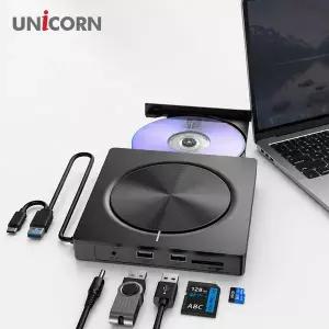 [유니콘] 5 in 1멀티 USB A+C타입 외장 CD/DVD RW USB허브 카드리더기 내장 CD-500R