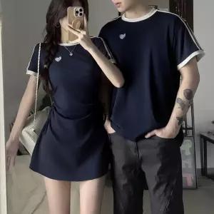 커플비치웨어 휴양지시밀러룩 허니문 원피스 티셔츠