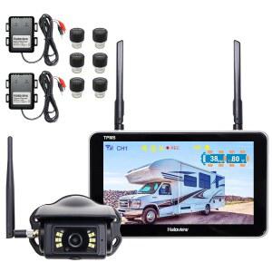 6개의 센서 1080P 무선 백업 카메라 시스템과 RV 트럭 트레일러 캠퍼 TPMS-6용 통합 타이어 공기압 모니터링 시스템을 갖춘 헤일로뷰 바이트 탱고 BT7 TPMS