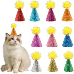 Dqwtb 10Pcs 미니 소형견 모자 파티 조절 가능한 머리띠 고양이 생일 작은 반려동물을 위한 크리스마스