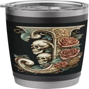 Skulls 스테인리스 스틸 단열 텀블러와 함께하는 레터 J 이니셜 고스 컴플렉스