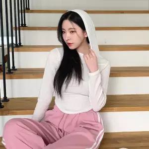 |KHTA594|여성 골지 후드티 라운드 밑단 절개 디자인