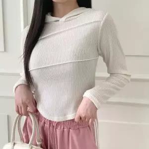 |KHTA594|여성 골지 후드티 라운드 절개 밑단 디자인