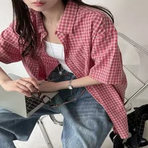 데이라이트 시어서커 체크 패턴 반팔 셔츠 87910 빅사이즈 여성의류