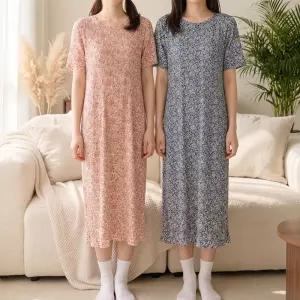 여자 여름 반팔 플 원피스 중년여성 임산부 편안한 홈웨어 여름치마잠옷