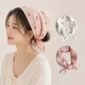 [큰손] 딸기손수건 여성 여름 스카프 봄 사각 헤어커치프 두건 목수건 귀여운 가제 순면 거즈 땀