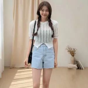 [신세계라이브쇼핑][옷자락] 여성 연청 아이스 밑단 컷팅 3부 데님팬츠