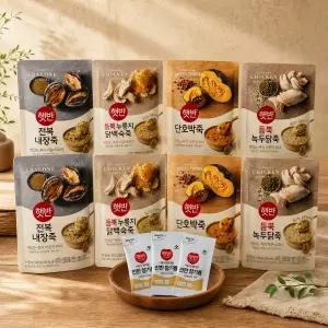 비비고 죽 420g 8개 세트 (단호박죽x2개+듬뿍누룽지닭백숙죽x2개+듬뿍녹두닭죽x2개+전복내장죽x2개)+참기름