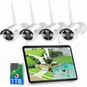 히슈 4K 카메라 시스템 24시간 연중무휴 녹화 10.1인치 터치스크린 LCD 8MP 모니터 유선 플러그인 전원