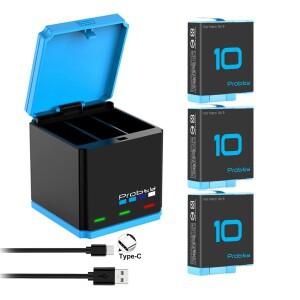 GoPro 10 9 3 슬롯 충전기 박스 팩 배터리 1850mAh Hero 액세서리