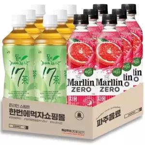한번에먹자 음료 2종 혼합 각 6개씩 / 17차 500ml 6개 + 자연은 더말린 제로 자몽 500ml 6개 / 총 12개