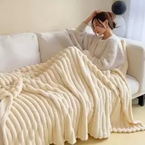 (선택 크림100x150)패브릭 기모 담요 소파 낮잠 이불 무릎 덮개 사무실 차량 여행 간편 캠핑 블